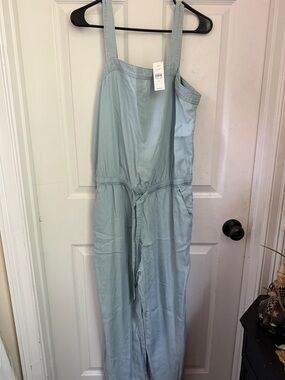 LOFT Pale Blue Strappy Linen-Blend Jumpsuit